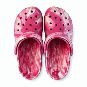 Pink white tie dye Marble W9/ M7 Crocs Classic Clogs.  